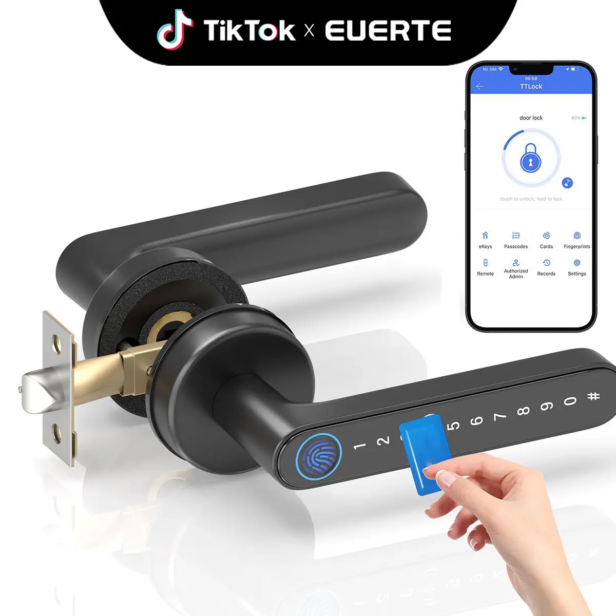 [Deals for You Days ] EUERTE Smart Fingerprint Door Lock 1 Count Keyless Entry Lock with Keyboard Handle, Digital Electric Biometric Technology for Bedroom Use FathersDayGift