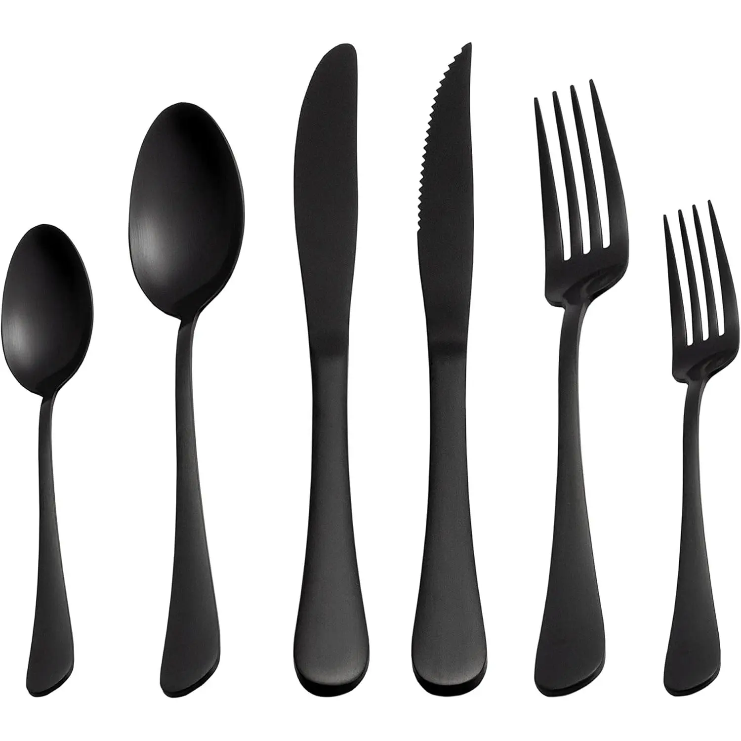 24 count Matte Black Flatware Set.Stainless Steel Matte Black Silverware Set Titanium  Tableware Cutlery Set. Utensil Set for Kitchens. Dishwasher Safe(Service for 4)
