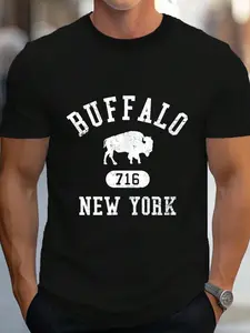 100% Cotton Buffalo New York 716 Collegiate Distressed T-Shirt Women's Men's Graphic Tee Crew Neck summer vacation Tops