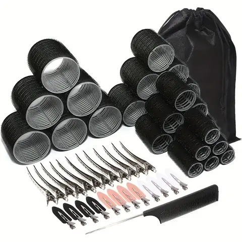 50 Pcs Rollers Hair Curlers Set with 24Pcs Self Grip Hair Rollers(4 Sizes) ,24 Pcs Clips for Blowout Look Long Medium Short Thick Hair Volume