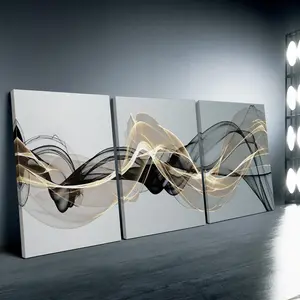 Abstract Line Pattern Canvas Painting with Frame, 3 Counts/set Modern Minimalist Wall Art, Wall Art Decor for Home Living Room Bedroom Office, Ornaments