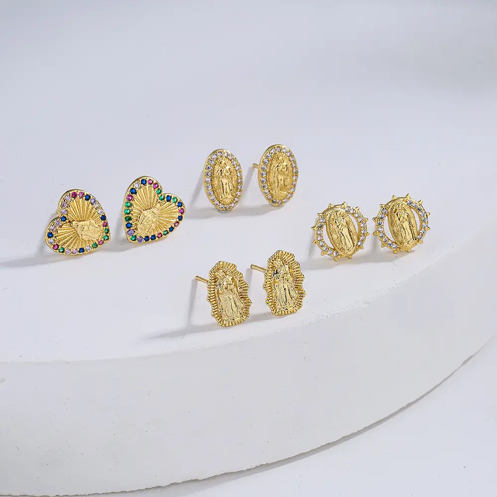 Gold-Plated CZ Drop Earrings for Women, Religious Statement Jewelry with Virgin Mary Pendant, Trendy Fashion Accessory, Trendy Jewelry, Dangling Earrings, Cz Stones Earrings