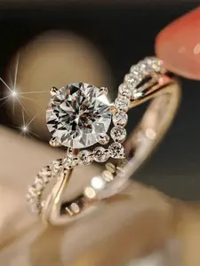 1 PC Fashion Cubic Zirconia Ring For Women Wedding Engagement Party Valentine's Day Gift Solitaire Ring