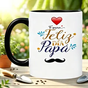 11Oz Durable Modern Ceramic Coffee Mug - Spanish Feliz Dia Papa Design with Skulls & Moons, Dishwasher Safe, Suitable for Hot/Cold Drinks, Ideal Father's Day Gift for Dad, Grandpa