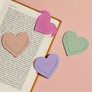 Heart-Shaped Faux Leather Bookmarks (4pcs) - Multicolor, Double-Sided Page Markers for Book Lovers, Ideal Gift for Readers and Journal Keepers