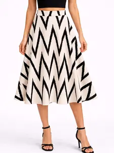 Abstract Print Midi Skirt  | Falda Elegante Blanco y Negro Estilo Moderno