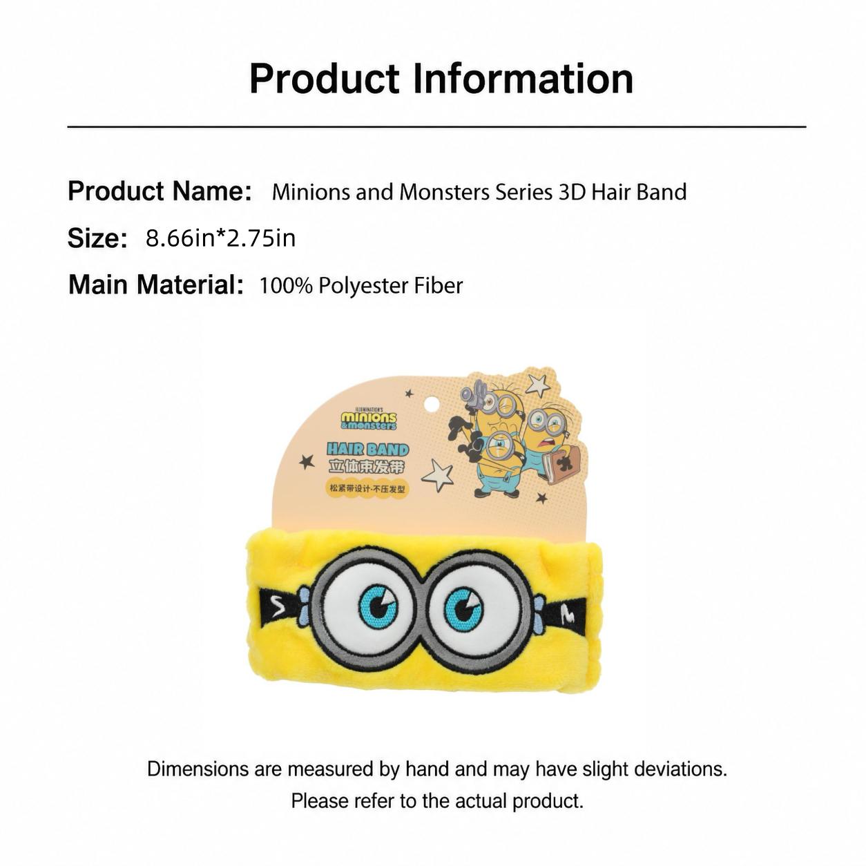 Minions & Monsters 3D Soft Plush Headband Accessory - Unisex Casual Daily Hair Wrap for Face Washing, Skincare Routines