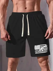 Men's American Flag Rifle Graphic Gym Shorts - Tactical Patriotic Athletic Shorts, Loose Fit Drawstring Waist Workout Shorts for Daily Wear