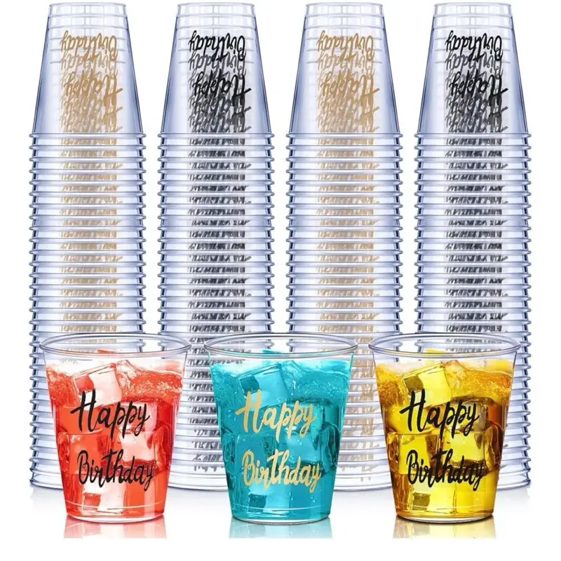Happy Birthday Shot Glasses - Clear Plastic Cups with "Happy Birthday" Text for Celebrations