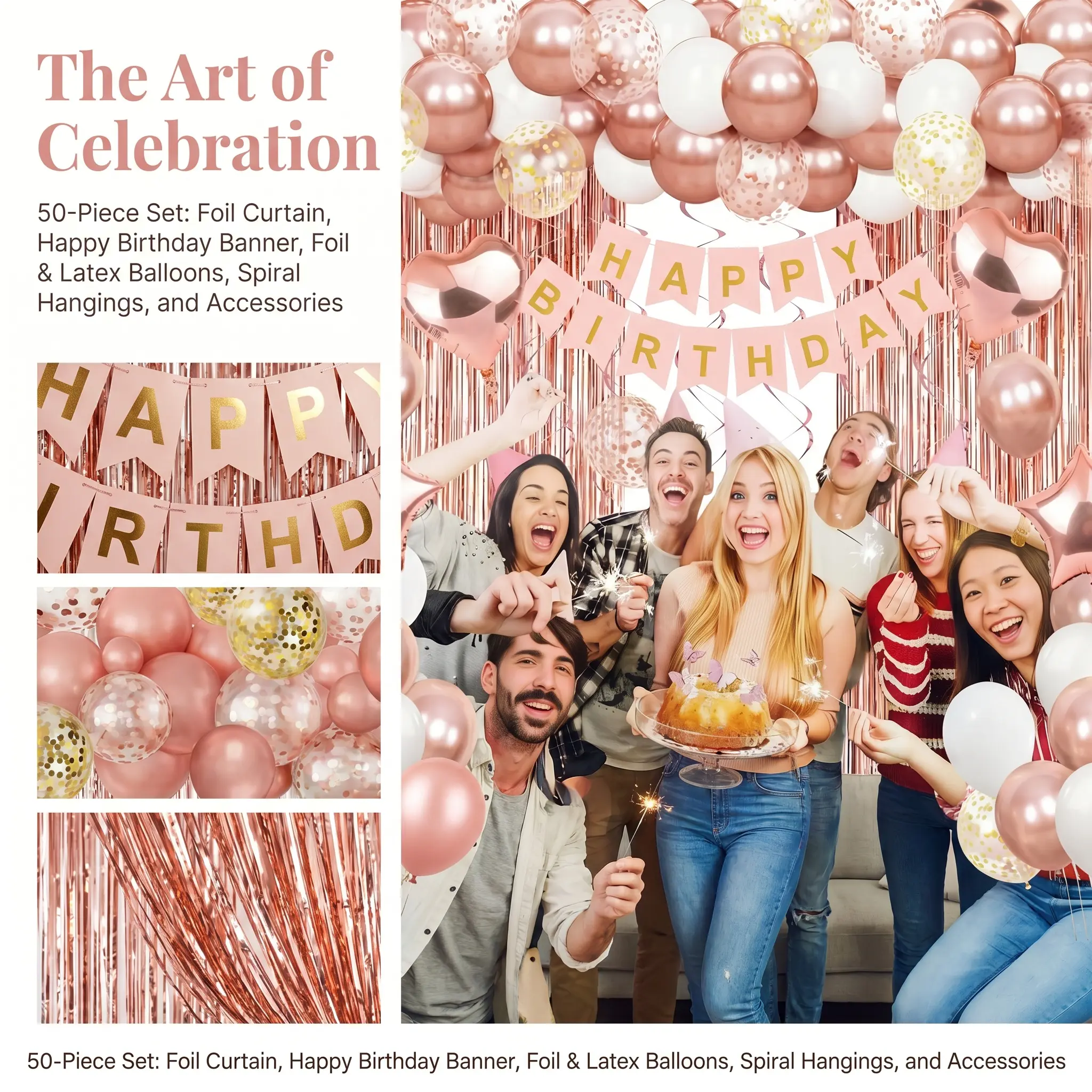 53-Piece Happy Birthday Metallic Latex Letter Balloon Set, Festive Party Decoration Supplies for Birthday Celebrations