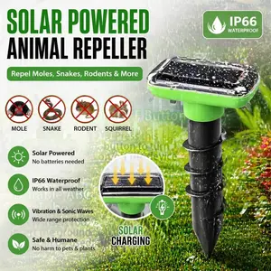 Upgraded Solar-Powered Rodent & Snake Repeller - Waterproof Vibrating Stake, Ultrasonic forMoles & Snakes, ABS for Garden & Lawn Use