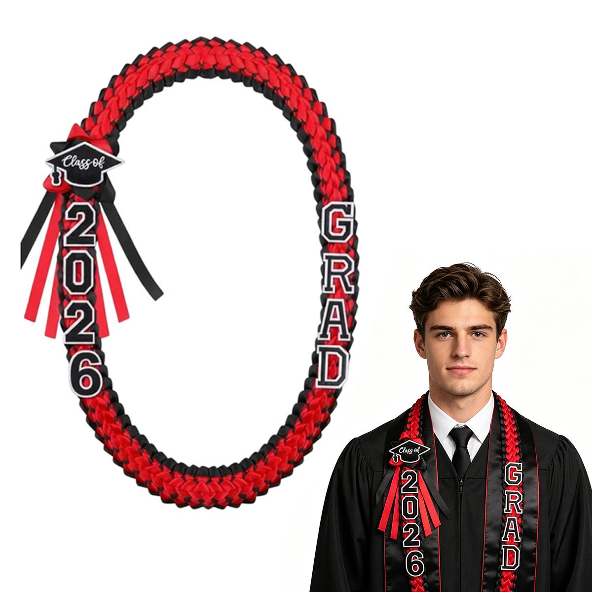 2026 Graduation Leis Grad Ribbon Double Braided Necklace with Graduation Cap 2026 GRAD Patches Handmade Leis Accessories Gifts for Graduates Senior College Students Daughter Son Friends for Graduation Ceremony Party Prom Celebration