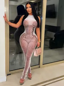 Women's Animal Print Jumpsuit, Womenswear Sleeveless Round Neck Zipper Fitted, Skinny Jumpsuit, Perfect for Parties and Events, Leopard Print Jumpsuit