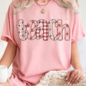 Coquette Teach Strawberry Daisy Vintage Tee | Oversized Back to School Teacher Shirt