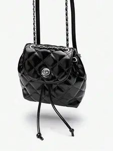 Women's Mini Backpack Wallet, Silver Color Chain Design, College Style One Shoulder Crossbody Bag, Ideal for Travel & Daily Use