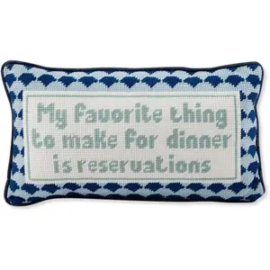 Needlepoint Decorative Throw Pillow - with Reservations - 8" x 14" - Small Embroidered Accent Pillow for Bed, Chair, Couch, Sofa - Eclectic  Decor