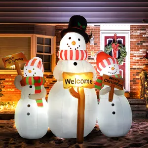 6.1ft Inflatable 3 Snowmen Set with Individual Signs, LED-Lit Blow-Up Christmas Decor for Outdoor Party, Winter Wonderland Holiday Festive Displays