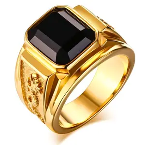 Classic large square diamond men's ring, available in black/red/blue, suitable for everyday wear