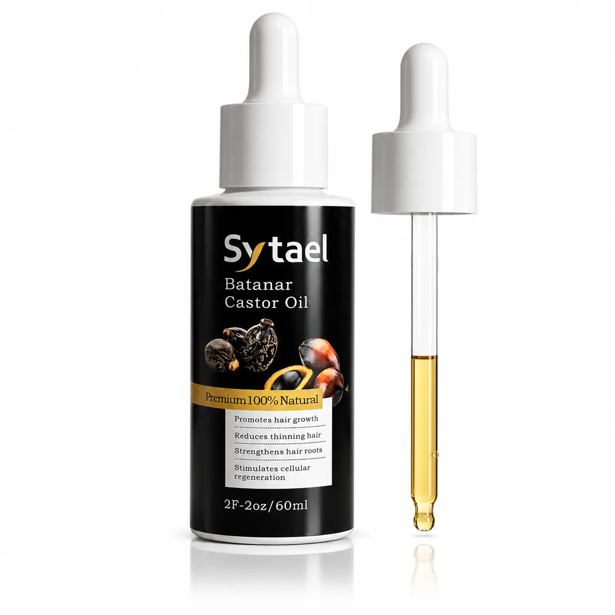 Sytael Batana Castor Oil Scalp Treatment Oil with Biotin Panthenol Niacinamide Caffeine, Cold Pressed Hair Oil for Dry Scalp Thinning Hair Loss, Dual Use Hair Root & Dry Ends Care Serum 60ml