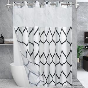 double layer waterproof shower curtain, 1 count modern geometric pattern bathroom curtain with removable inner lining, bathroom decor supplies, home decoration goods