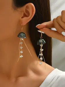 Women's Imitation Jellyfish Pendant Earrings, Lightweight Artificial Crystal Tassel Dangle, Pool Party Jewelry, Beach Vacation Wear