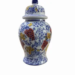 Potiche for Olokum Hand-Painted Floral Decorative Jar with Lid for Home Decor and Storage 57x27x44 Canister Vase