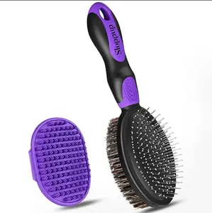 Premium Pet Supplies 2PCS Dog Grooming Tools - Double-Sided Bath Brush for Shedding and Bathing for Short/Long Haired Dogs