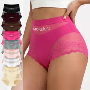 MORELECT 4/6/8 Pcs Women's High Waist Everyday Panties, Sheer Mesh Lightweight Breathable, Soft Comfy Fit, Brand Logo Detail, Spring Summer Briefs.