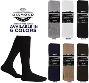DIAMOND STAR Tube Socks Men 6 Pairs Premium Cushion Cotton Over The Calf Athletic Knee High Socks For Men Big & Tall Menswear Sports Tubesocks