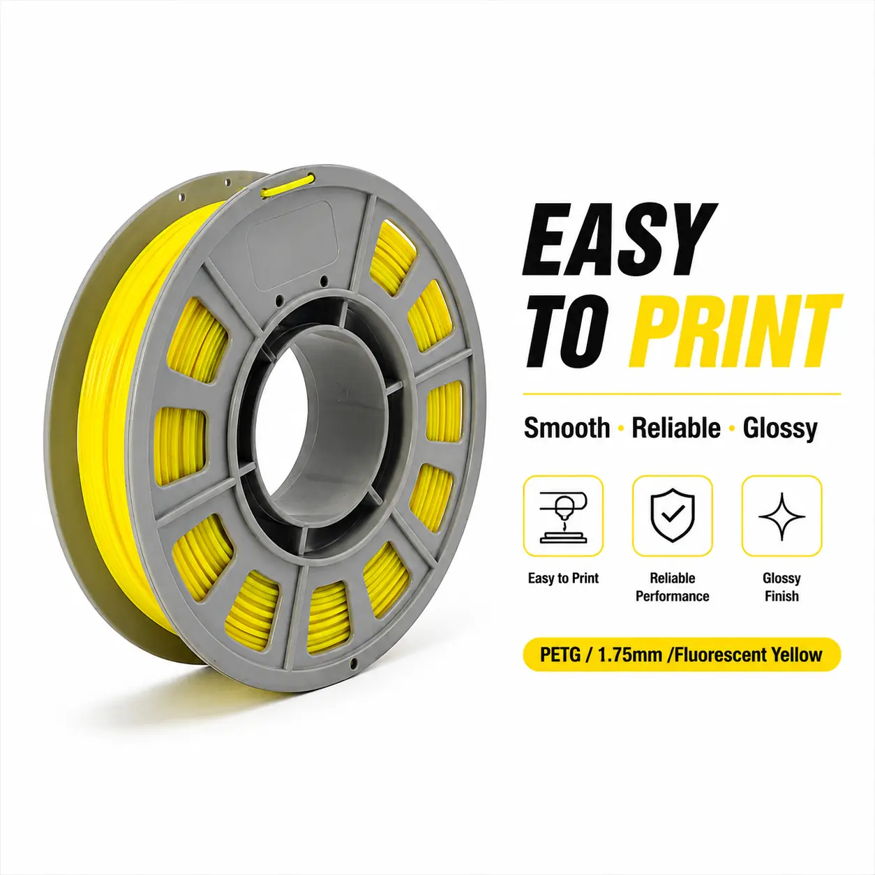 Fluorescent Yellow PETG 3D Printer Filament, 1.75mm, 300g Mini Spool, Neon Bright Tone, High Toughness & Low Warping