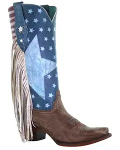 Corral Women's Women'S Boot Barn Stars And Stripes Fringe Tall Western Snip - A4305