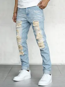Ripped Jeans For Men Casual Slim fit Denim Pants For Men Blue Trousers Comfortable Breathable Streetwear Birthday Outfit Menswear