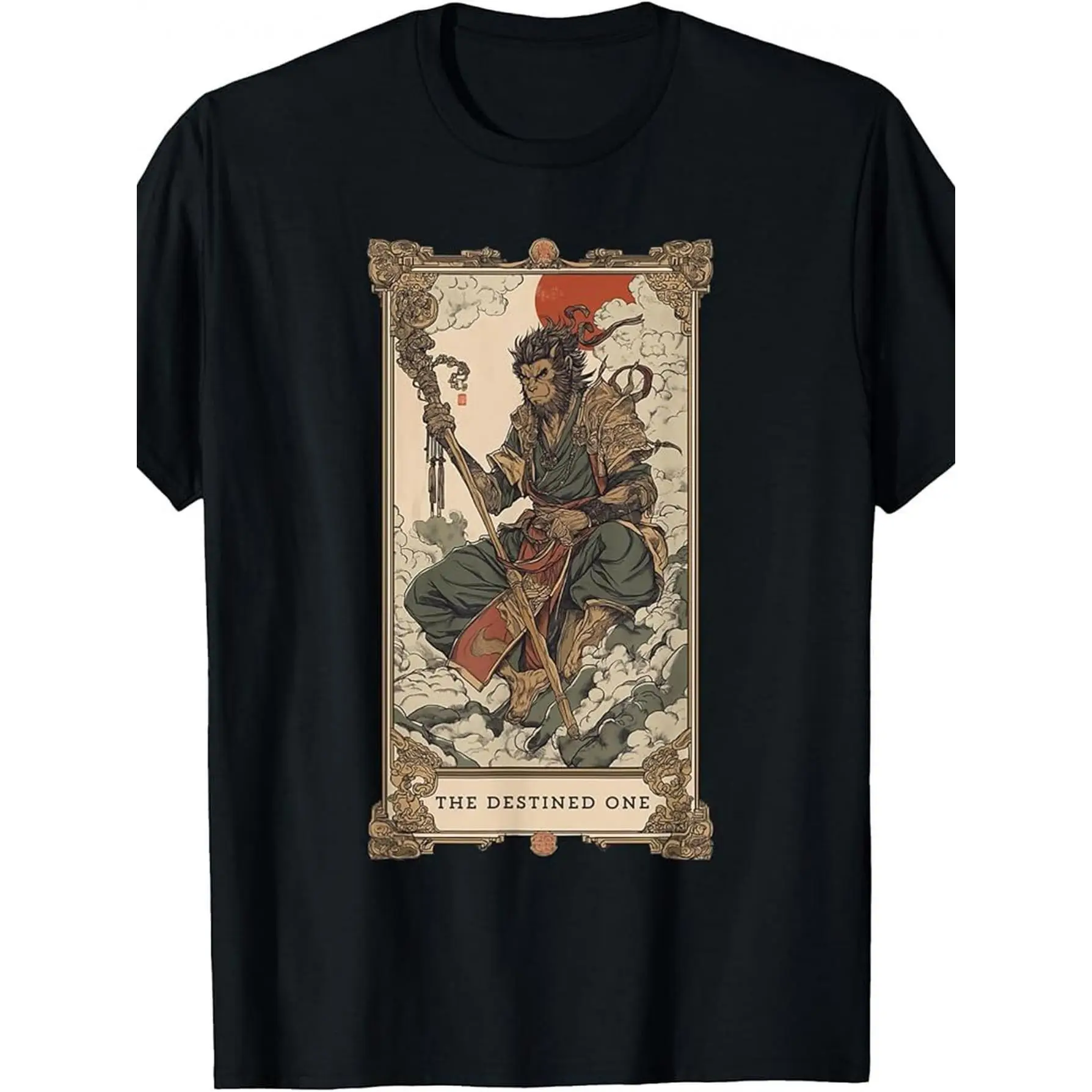 Men's Vintage-Inspired "The Destined One" Wukong Graphic Tee - 100% Cotton T-Shirt - Versatile for Casual, Sports, Festive, All-Season Wear