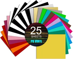 Heat Transfer Vinyl HTV Bundle-25 Sheets, Matte PU 12"x10" lron on Vinyl for Silhouette Cameo or Cricut  HTV for DlY Clothes, Bags, Shoes and Other Textiles. Easy to Cut & Weed.