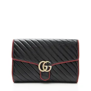 Pre-owned GUCCI Leather Clutches & Wristlets Matelasse Torchon GG Marmont Clutch