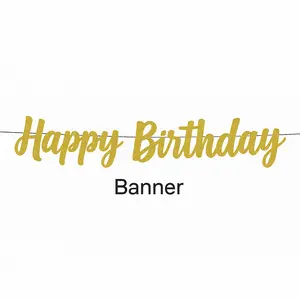 Golden Glitter Happy Birthday Banner