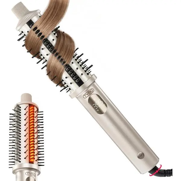 STYLUX PRO Thermal Brush Curling Brush, 1.5 Inch Heated Round Volumizer, Hair Straightener and Curler 2 in 1, 800M Negative Ion for Smoother, LCD Display, 5 Temp, Dual Voltage, Gold