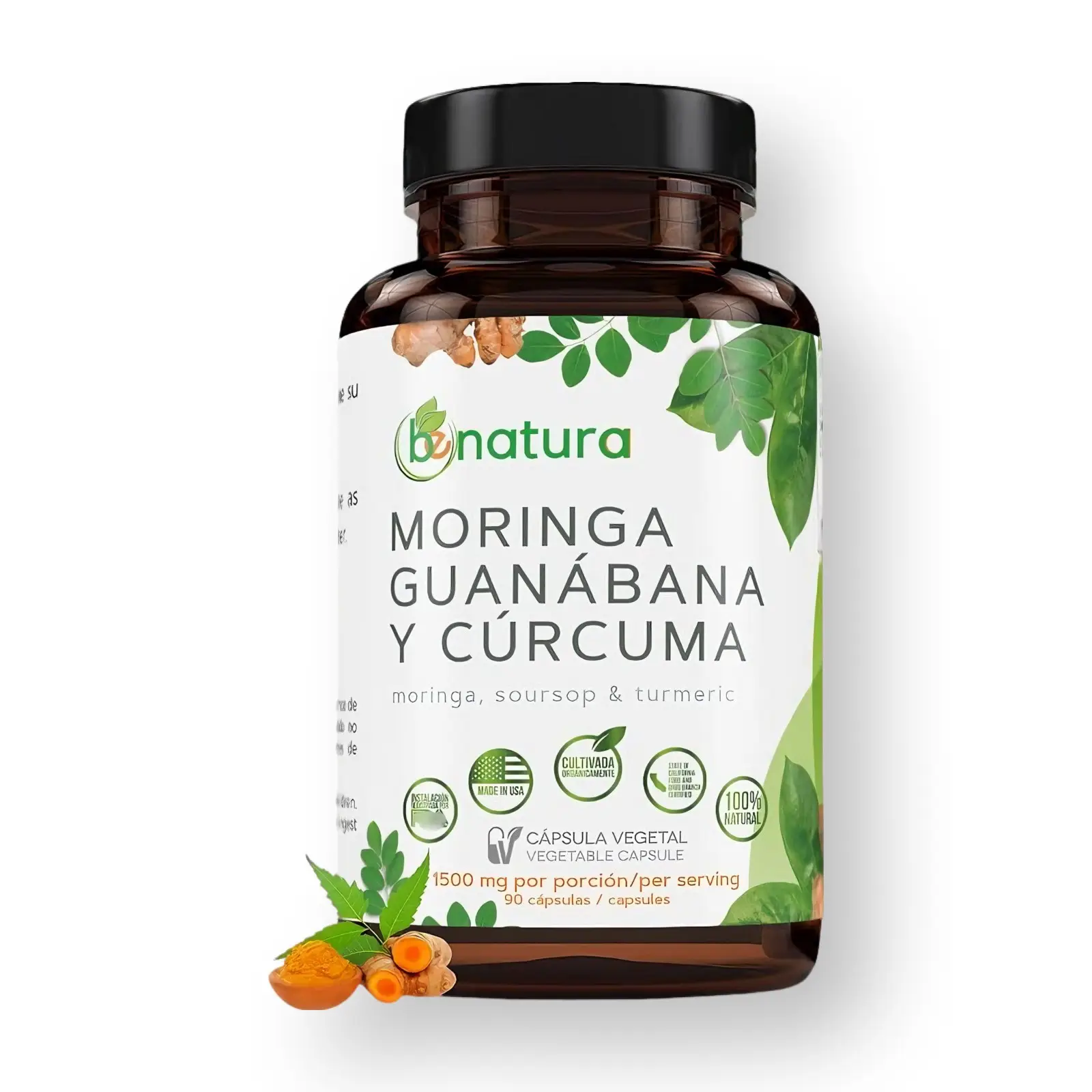 VIRAL Moringa, Guanabana y Cúrcuma (Soursop, Moringa T) 90 cápsulas 1500 mg por porción, 100% naturales de primera calidad, vegetal, cultivada orgánic