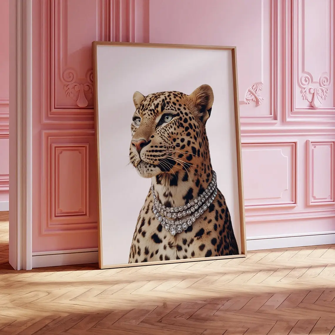 Chic Leopard & Diamond Print – Trendy Maximalist Wall Art | Luxury Cheetah Poster for Bedroom or Dorm Decor