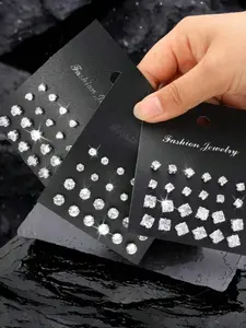 Fashion Minimalist Artificial Zircon Heart Round Square Stud Earring Set, Gender Neutral Jewelry Gift for Graduates, Men and Women Ear Accessories, Studs Earrings