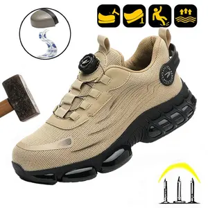 Janitorial Men's Breathable Mesh Work Sneakers Steel Toe Anti-Slip EVA Sole Durable Safety Shoes Comfort Fit All Seasons Casual Striped Design Chemical Resistant
