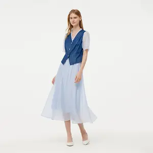 Denim Lyocell Patchwork Crop Jacket And Skirt Two-Piece Set Tops Fit