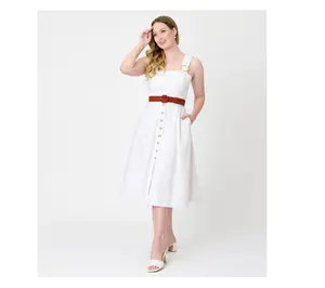 Preorder- Barbie x Unique Vintage White Picnic Midi Dress Preorder- Barbie x Unique Vintage White Picnic Midi Dress