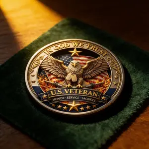 U.S. Veteran Commemorative Coin – 250 Years Freedom Eagle Battlefield Cross Patriotic Collector Gift