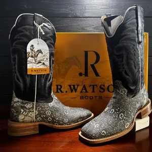 R. Watson Ring-tail Exotic Style Leather // Charcoal Cowhide Shaft Boots For Men