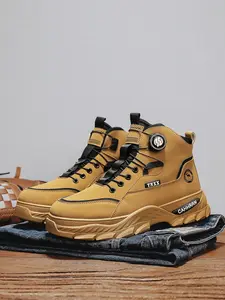 Men's Fall Winter New Knob Design Boots, Easy On-Off Outdoor Versatile Hiking Thick Sole Anti-Slip Sports Casual Wear Resistant Work Boots Durable Outdoor Hiking Outdoor Hiking Shoes Walking Hiking Shoes