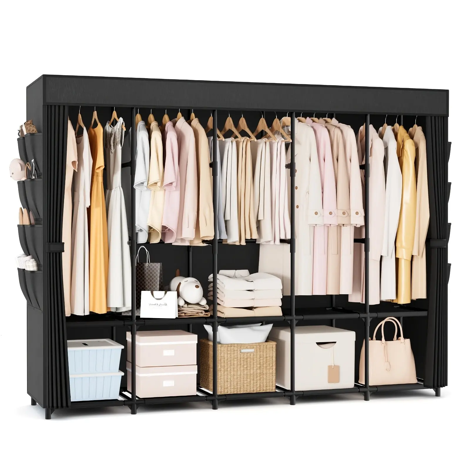 83-Inch Spacious Wardrobe, a Portable Armoire Designed for Hanging Garments, Standalone Closet Organizers And Storage Featuring a Cover, 5 Hanging Rods, And 10 Shelves for Storage, Portable Closets