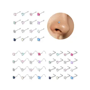 16Pcs  Nose Rings Studs for Women 20g Nose Studs Hypoallergenic 316L Surgical Steel Nose Piercings Jewelry 3mm CZ & Opal Nose Ring L Shape Nose Stud 20 Gauge Nose Screw Studs Nose Piercing Kit