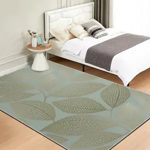 Pale blue golden leaves Carpet - Waterproof, clean, machine washable, soft and comfortable mat, suitable for door MATS, kitchens, living rooms, bedrooms, corridors, laundry rooms - easy-to-clean and durable carpet, home decoration, Living Room Rug