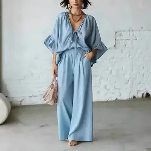 Women's Drop-Shoulder Top & Wide-Leg Pants Two-Piece Set